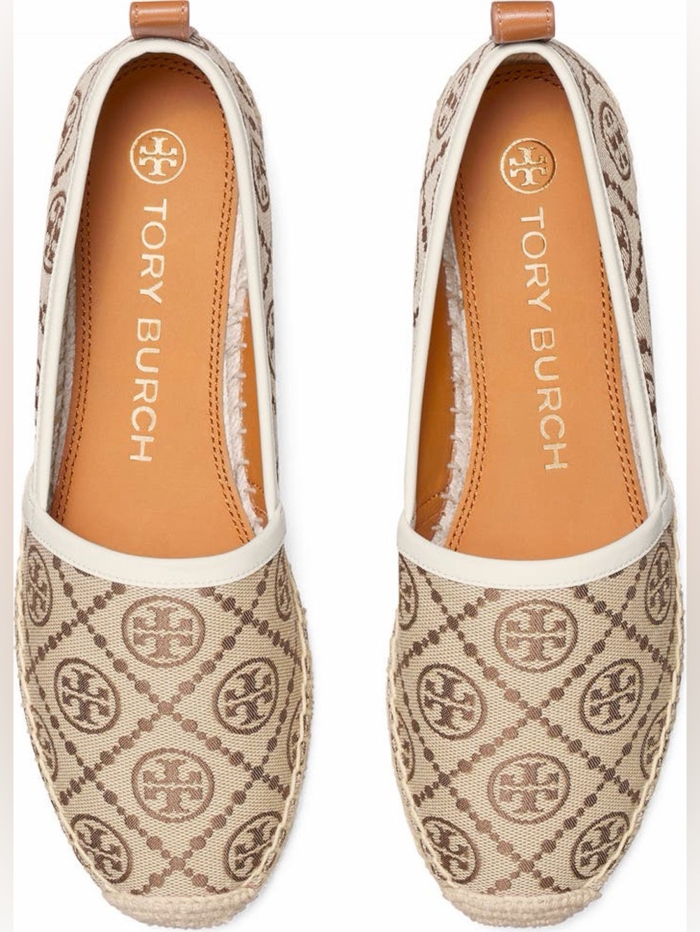 Tory Burch Beige and Brown Logo Espadrille Flats